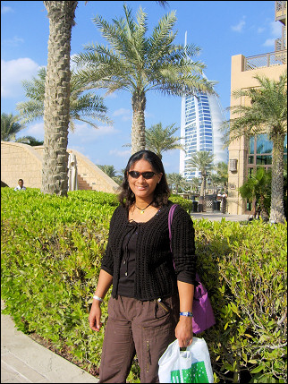 United Arab Emirates, Dubai - Souk Madinat Jumeirah, with Burj al Arab in the background