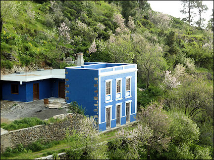 La Palma, Canary Islands, Spain - Blue house seen during hike