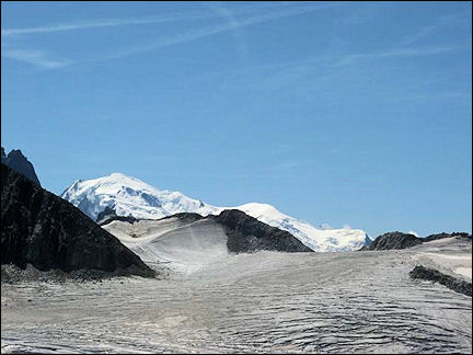 France, Haute-Savoie, Rhône-Alpes - View of the route on Mont Blanc from Glacier du Tour