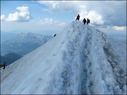 France, Haute-Savoie, Rhône-Alpes - The top of Mont Blanc gets into view