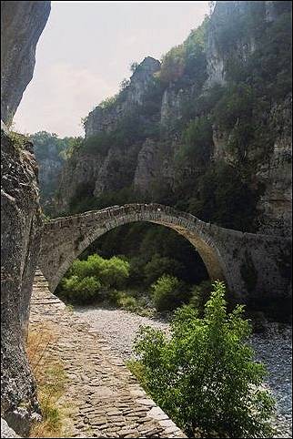 Greece, Epiros - Single-arched bridge at Kipi