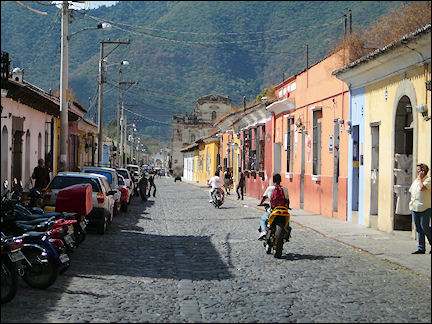 Guatemala - Antigua, colonial houses in pastel colors