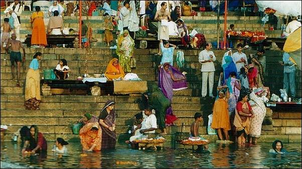 India - Varanasi, bathing people in the Ganges
