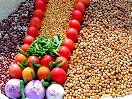 India, Delhi - Colourful ingredients of Bhel Puri