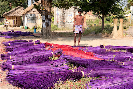 India, Kerala and Karnataka - Colored slats for reed mats