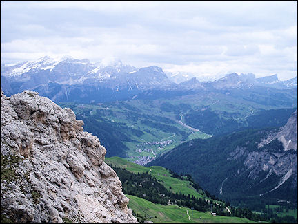 Italy, Dolomites - Gardena Pass peak of Cir Spitz, valley view