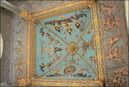 Laos - Vientiane, decorated ceiling in Patuxai