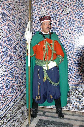 Morocco - Rabat, guard at Mohammed V mausoleum