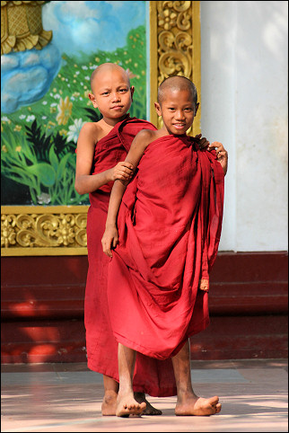 Myanmar, Yangon - Two little monks