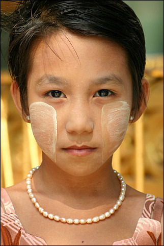 Myanmar, Yangon - Girl with thanaka