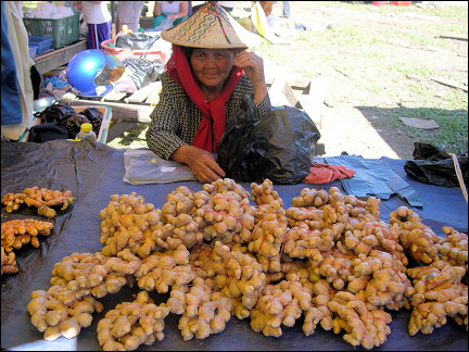 Malaysia, Borneo, Sabah - Ginger merchant at Kota Belud market