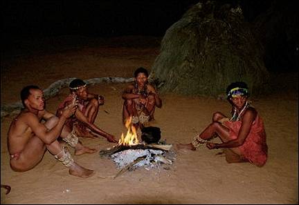 Namibia - Bushmen around a campfire