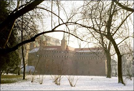 Poland, Kraków - Barbacane bastion, seen from the Planty