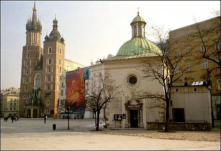 Poland, Kraków - On the left the Maria Church, on the right the Adalbert Church