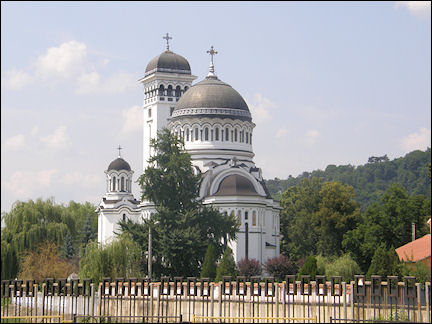 Romania, Sighişoara - White church with grey domes