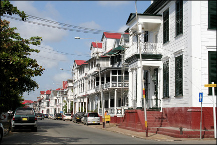 Suriname - Paramaribo, white wooden houses