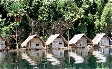 Thailand - Khao Sok, bamboo huts float on the lake