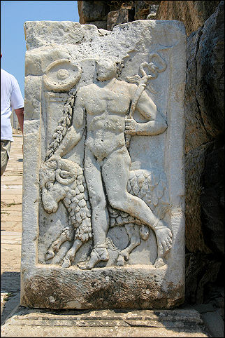 Turkey - Ephesus, relief Greek god Hermes with ram