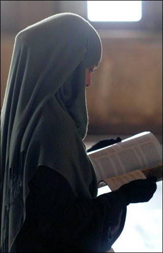 Turkey - Instanbul, Aya Sofia, Muslim woman reads guidebook