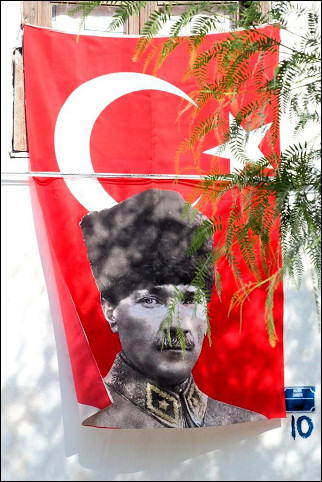 Turkey - Selçuk, flag with portrait of Atatürk