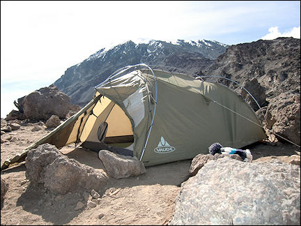 Tanzania - Barafu Camp, our tent on the edge of ravine