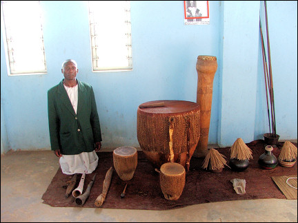 Uganda - Fort Portal, drums and spears, belonged to deceased Tooro king